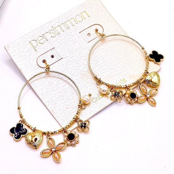 Persimmon Gold Charm Hoop Earrings with matching gold lockets! - Picture 1 of 9